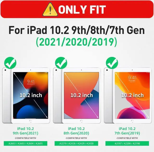 Alt view image 2 of 7 - for iPad 9th 8th 7th Generation Case, iPad Case 10.2 with Screen Protector/Pencil Holder/Rotating Hand Strap Stand, Heavy Duty Protective iPad 9/8/7 Case Cover 2021/2020/2019, Pink