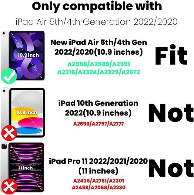 Alt view image 2 of 7 - for iPad Air 5th/4th Generation case 10.9 inch with Pencil Holder, Shockproof Case with Screen Protector, Shoulder Strap, Rotating Hand Strap/Stand, Case for iPad Air 5/4 2022/2020, Black