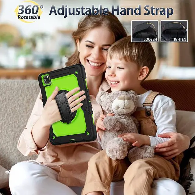 Alt view image 4 of 7 - for iPad Pro 11 inch Case Kids (2022/2021/2020/2018) with Screen Protector / 360 Rotating Hand Strap Stand/Pencil Holder, [3-Layer] Protective iPad 11 Case Pro 4th/3rd/2nd/1st, Green