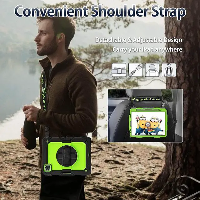 Alt view image 5 of 7 - for iPad Pro 11 inch Case Kids (2022/2021/2020/2018) with Screen Protector / 360 Rotating Hand Strap Stand/Pencil Holder, [3-Layer] Protective iPad 11 Case Pro 4th/3rd/2nd/1st, Green