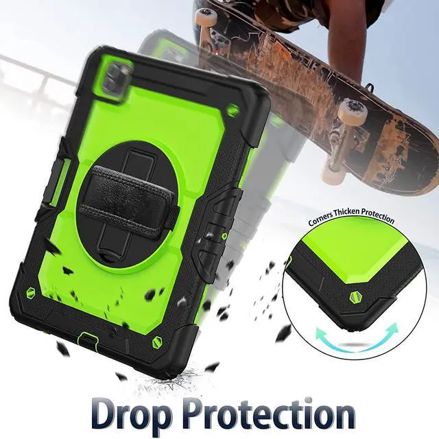 Alt view image 7 of 7 - for iPad Pro 11 inch Case Kids (2022/2021/2020/2018) with Screen Protector / 360 Rotating Hand Strap Stand/Pencil Holder, [3-Layer] Protective iPad 11 Case Pro 4th/3rd/2nd/1st, Green