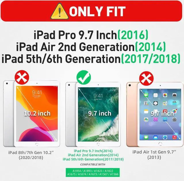 Alt view image 2 of 7 - Case Compatible with iPad Air 2 & iPad 6th/5th Generation 9.7", Shockproof Full Body Protective Case with Screen Protector Pen Holder, 360 Rotating Stand Hand Strap for iPad 9.7 Inch - Pink
