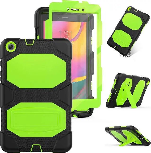 Main image of SM-T290/SM-T295/SM-T297 Galaxy Tab A Case 2019 (8.0 inch) with Kickstand, Full Body Duty Case Shockproof Protective Cover, Built-in Screen Protector for Galaxy Tab A 2019 8.0,Yellow Green