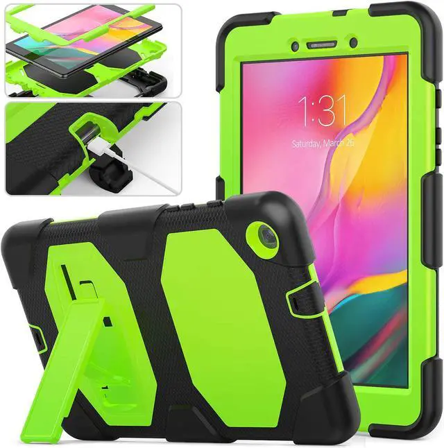 Alt view image 6 of 7 - SM-T290/SM-T295/SM-T297 Galaxy Tab A Case 2019 (8.0 inch) with Kickstand, Full Body Duty Case Shockproof Protective Cover, Built-in Screen Protector for Galaxy Tab A 2019 8.0,Yellow Green