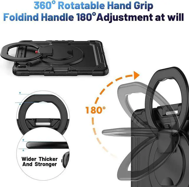 Alt view image 3 of 7 - for iPad Pro 12.9 inch 5th Gen Case 2021 with Screen Protector Pencil Holder, Duty Shockproof Cover,360°Rotating and 180°Folding Hand Grip for iPad Pro 12.9 inch 4th/3rd 2020/2018 case,Black