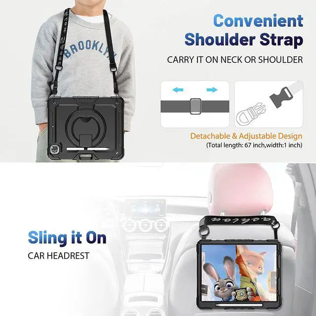 Alt view image 4 of 7 - for iPad Pro 12.9 inch 5th Gen Case 2021 with Screen Protector Pencil Holder, Duty Shockproof Cover,360°Rotating and 180°Folding Hand Grip for iPad Pro 12.9 inch 4th/3rd 2020/2018 case,Black