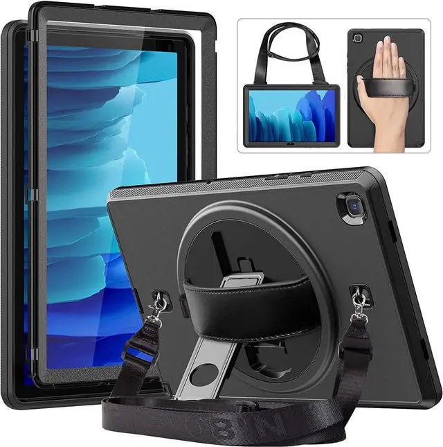 Main image of Case for Samsung Galaxy Tab A7 10.4 Inch (SM-T500/SM-T505/SM-T507), Shockproof Protective Case with Screen Protector, Rotating Stand/Hand Strap, Shoulder Strap for Samsung Tab A7 2020, Black