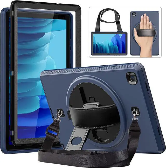 Main image of Samsung Galaxy Tab A7 Case 10.4" 2020(SM-T500/SM-T505/SM-T507), Shockproof Protective Case with Screen Protector Pen Holder, Swivel Hand Strap/Stand for Samsung Tab A7 (10.4 inch), Navy Blue