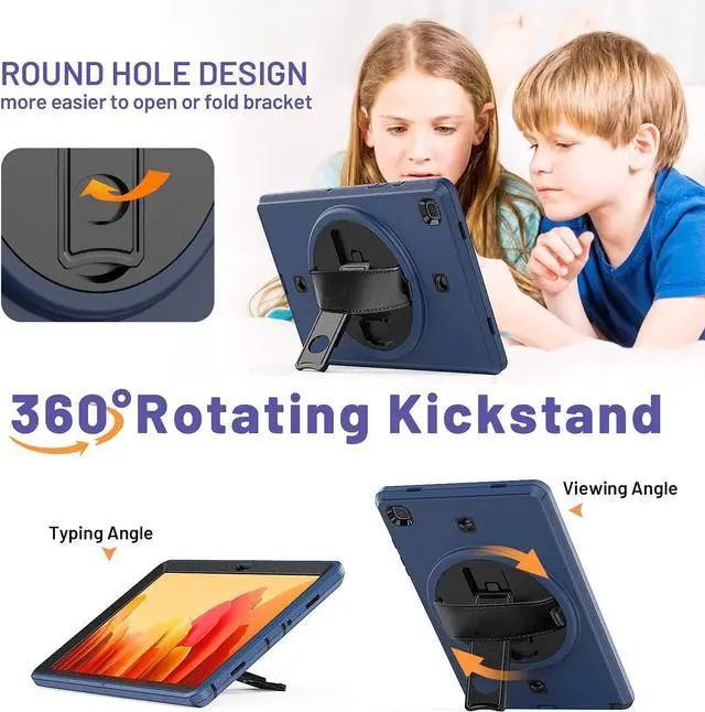 Alt view image 4 of 7 - Samsung Galaxy Tab A7 Case 10.4" 2020(SM-T500/SM-T505/SM-T507), Shockproof Protective Case with Screen Protector Pen Holder, Swivel Hand Strap/Stand for Samsung Tab A7 (10.4 inch), Navy Blue