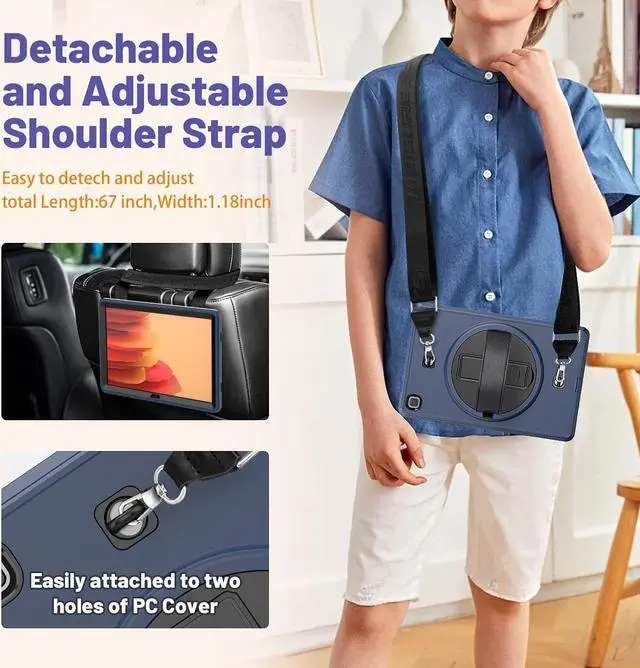 Alt view image 5 of 7 - Samsung Galaxy Tab A7 Case 10.4" 2020(SM-T500/SM-T505/SM-T507), Shockproof Protective Case with Screen Protector Pen Holder, Swivel Hand Strap/Stand for Samsung Tab A7 (10.4 inch), Navy Blue