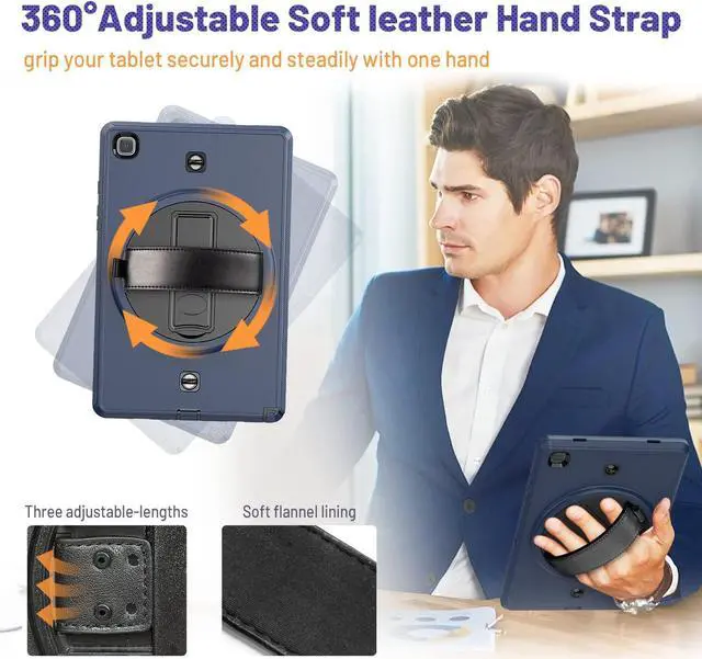 Alt view image 6 of 7 - Samsung Galaxy Tab A7 Case 10.4" 2020(SM-T500/SM-T505/SM-T507), Shockproof Protective Case with Screen Protector Pen Holder, Swivel Hand Strap/Stand for Samsung Tab A7 (10.4 inch), Navy Blue