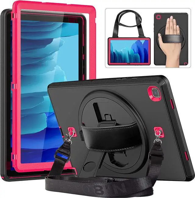 Main image of Samsung Galaxy Tab A7 Case 10.4 Inch 2020 with Screen Protector Pen Holder, [360 Degree Swivel Stand & Hand Strap]&Shoulder Strap, Shockproof Durable Case for Samsung SM-T500/T505/T507, Pink