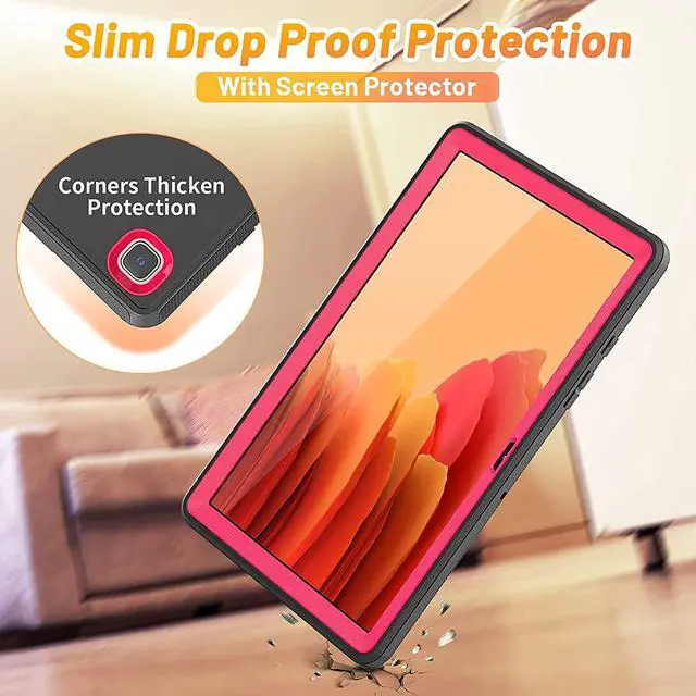 Alt view image 7 of 7 - Samsung Galaxy Tab A7 Case 10.4 Inch 2020 with Screen Protector Pen Holder, [360 Degree Swivel Stand & Hand Strap]&Shoulder Strap, Shockproof Durable Case for Samsung SM-T500/T505/T507, Pink