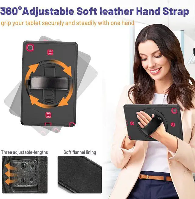 Alt view image 6 of 7 - Samsung Galaxy Tab A7 Case 10.4 Inch 2020 with Screen Protector Pen Holder, [360 Degree Swivel Stand & Hand Strap]&Shoulder Strap, Shockproof Durable Case for Samsung SM-T500/T505/T507, Pink