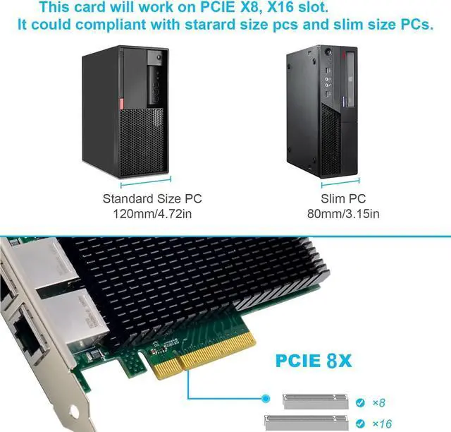 Alt view image 6 of 7 - Dual PCIe X8 10G Network Server Converged Card NIC with Intel X540-AT2 Chip,Compare to X540-T2, PCI Express 10Gbase-T LAN Adapter