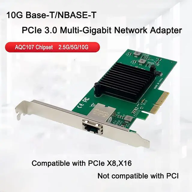 Alt view image 2 of 7 - 10G PCIe Network Card NIC Adapter with AQC107 Chipset +3ft Cat8 Ethernet Cable 10GB/5GB/2.5GB/1000M PCI Express Gigabit Ethernet Card RJ45 LAN Controller Support PXE