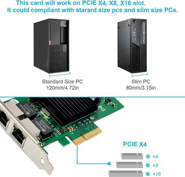Alt view image 7 of 7 - Dual-Port PCIe Gigabit Ethernet Server Adapter with NetXtreme BCM5720-2P Chipset PCI Express 1000M Network LAN Card for Windows Sever Linux Ubuntu VMware