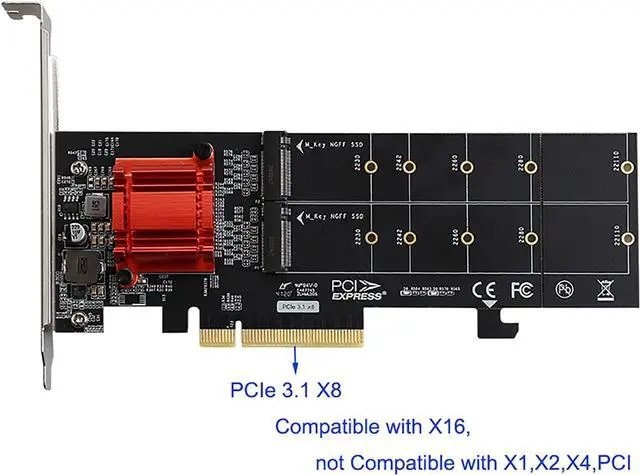 Alt view image 2 of 7 - M.2 NVMe PCIe Adapter, M.2 NVMe NGFF SSD to PCI-e 3.1 Gen3 X8 X16 Card with Low Profile Bracket Support M.2 (M Key) NVMe SSD 22110/2280 /2260/2242 /2230