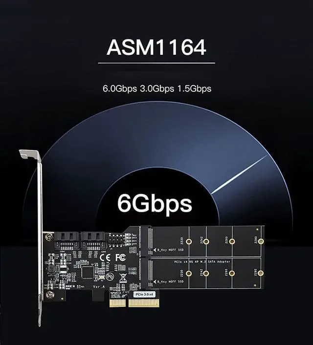 Alt view image 3 of 7 - 4in1 Dual M.2 NGFF (B Key) SSD+ Dual SATAIII 6G SSD/HDD to PCI Express 4X Converter Adapter with Low Profile Bracket for Desktop PC