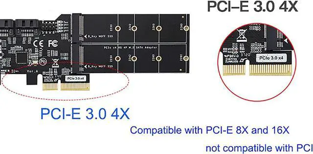 Alt view image 5 of 7 - 4in1 Dual M.2 NGFF (B Key) SSD+ Dual SATAIII 6G SSD/HDD to PCI Express 4X Converter Adapter with Low Profile Bracket for Desktop PC