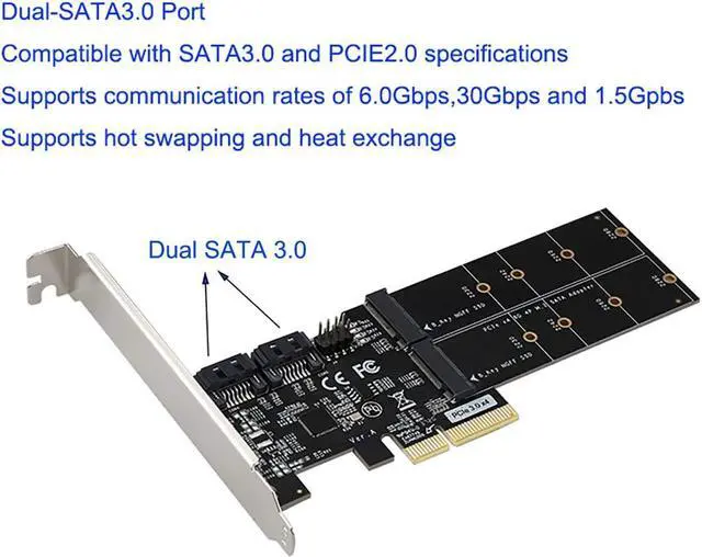 Alt view image 6 of 7 - 4in1 Dual M.2 NGFF (B Key) SSD+ Dual SATAIII 6G SSD/HDD to PCI Express 4X Converter Adapter with Low Profile Bracket for Desktop PC