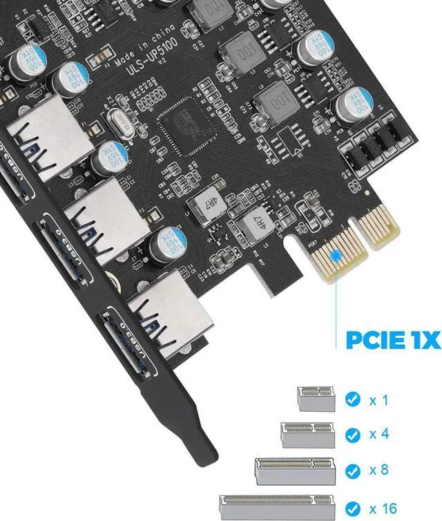 Alt view image 2 of 7 - PCI-E to Type C (2), Type A (3) USB 3.0 5-Port PCI Express Expansion Card with Internal USB 3.0 19-Pin Connector for Windows Mac Pro (UP5100)