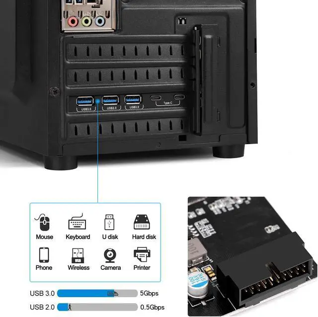 Alt view image 6 of 7 - PCI-E to Type C (2), Type A (3) USB 3.0 5-Port PCI Express Expansion Card with Internal USB 3.0 19-Pin Connector for Windows Mac Pro (UP5100)
