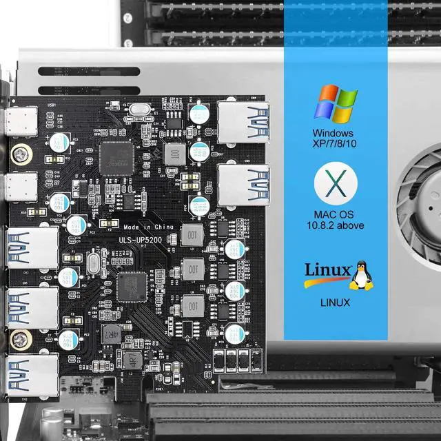 Alt view image 5 of 7 - 7-Port PCI-E to Type C (2), Type A (5) USB 3.0 Expansion Card with 2 Rear USB 3.0 Ports PCI Express Card Desktop for Windows Mac Pro