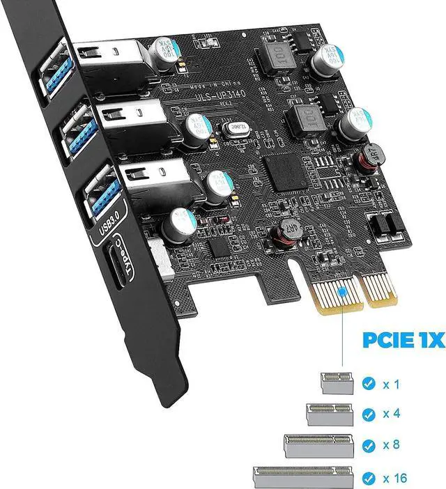 Alt view image 4 of 7 - PCI-E to USB 3.0 Type C +3 Type A Expansion Card - Interface USB 3.0 4-Port Express Card Desktop Supports UASP with Low Profile Bracket for Windows MAC Pro Linux