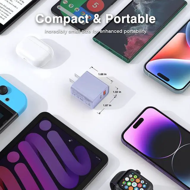 Alt view image 5 of 6 - [2 Pack] USB-C Wall Charger, 20W Dual Port QC+PD3.0 Power Adapter, Double Fast Plug Charging Block for Samsung Galaxy S22 S21/S21+/S21Ultra/S20/S20+/S20 FE/Note 20Ultra, iPhone 13/14 Brick Box, Purple - OEM