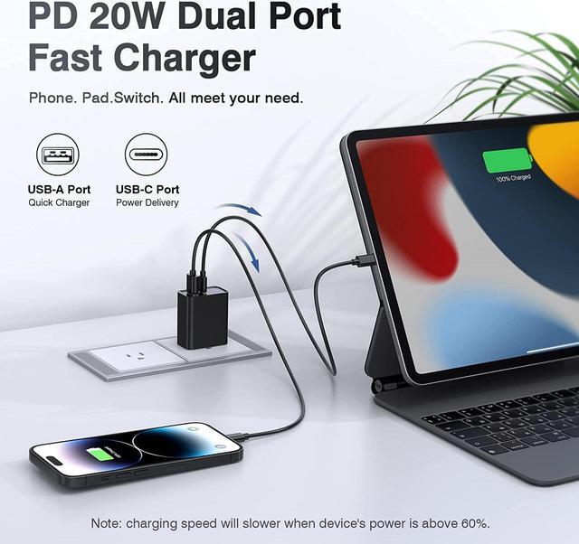 Alt view image 4 of 6 - USB C Wall Charger Block 20W, 3-Pack Dual Port PD Power Delivery Fast Type C Charging Block Plug Adapter for iPhone 13/12/11 /Pro Max, XS/XR/X, iPad Pro, AirPods Pro, Samsung Galaxy and More(Black) - OEM