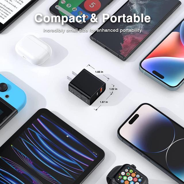 Alt view image 5 of 6 - USB C Wall Charger Block 20W, 3-Pack Dual Port PD Power Delivery Fast Type C Charging Block Plug Adapter for iPhone 13/12/11 /Pro Max, XS/XR/X, iPad Pro, AirPods Pro, Samsung Galaxy and More(Black) - OEM