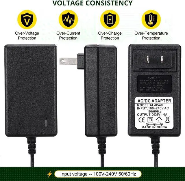 Alt view image 4 of 7 - DC 5V 4A Power Adapter, AC 100-240V to DC 5 Volt 4 Amp 20W Power Supply 5V 4000mA Switching Transformer AC to DC Converter, 5.5x2.5mm DC Jack Also Compatible with 5.5x2.1mm Plug - OEM