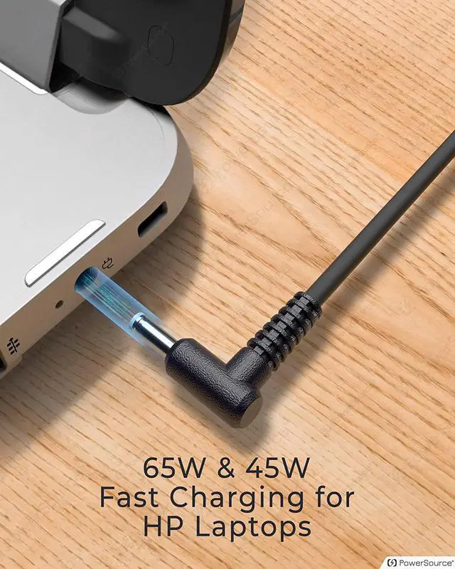 Alt view image 6 of 7 - PowerSource 19.5V 65W 45W UL Listed 14Ft Long HP Smart Blue Tip AC Adapter for Many Models Including: X360 Pavilion, Envy, Spectre, Elitebook 840, ProBook, and More Laptop Power-Supply Charger Cord - OEM