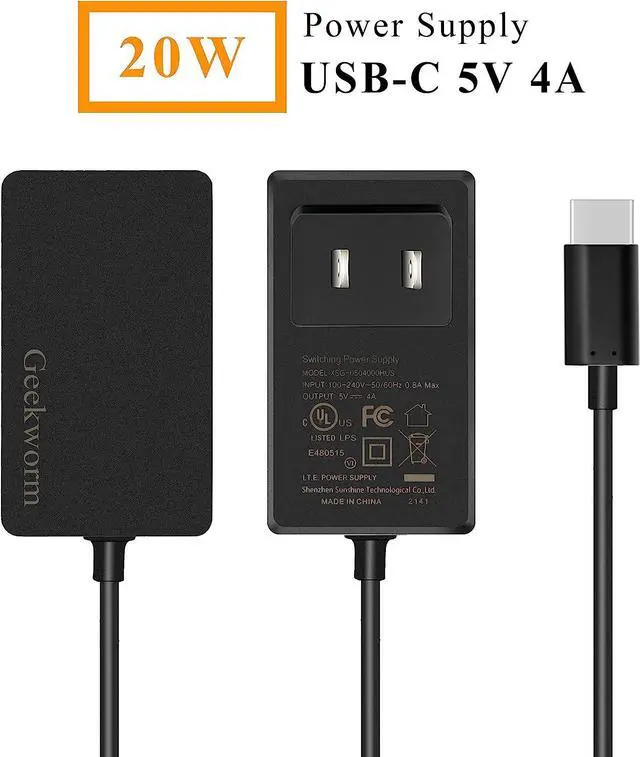 Alt view image 5 of 7 - Raspberry Pi 4 Power Supply, 20W 5V 4A USB C Power Adapter Type C Charger UL Listed Support Raspberry Pi 4 Model B/Orange Pi 5/NASPi/DACPi/X-C1/X825/X735/X728/X708/X703 - OEM