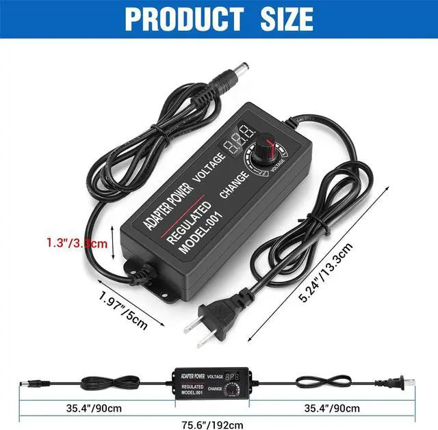 Alt view image 7 of 7 - 3V-12V 5A 60W Adjustable Power Supply with LED Display, Variable DC 3V 5V 6V 9V 12V Universal AC/DC Adapter, 100V-240V AC to DC 3-12V Switching Power Converter Multi-Voltage Regulated Adaptor - OEM