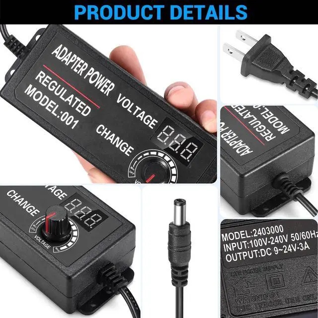 Alt view image 2 of 7 - 9V-24V 3A 72W Adjustable Power Adapter with LED Display, Multi-Voltage 100V-240V AC to DC 9V 12V 15V 16V 18V 19V 20V Universal AC/DC Variable Power Supply, Various Voltage AC to DC Converter - OEM