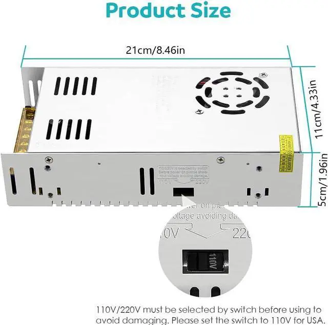 Alt view image 2 of 7 - Aclorol 5V Power Supply 70A 350W 110V / 220V AC to DC 5V 70amp Universal Transformer Switching Driver Converter 5V Power Adapter for WS2812B WS2813 LED Strip Pixel Lights CCTV Camera Security System