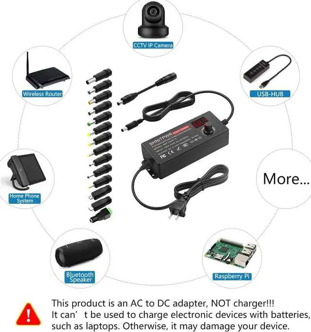 Alt view image 5 of 7 - 3V ~ 24V 3A 72W Power Supply Adjustable DC 3V 5V 6V 9V 12V 15V 16V 18V 19V 20V 24V Variable Universal AC/DC Adapter 100V-240V AC to DC Converter with 14 Tips 5.5x2.5mm 4.0x1.7mm 3.5x1.35mm - OEM