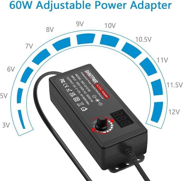 60W Variable Power Supply DC 3.5V ~ 12V 5A Adjustable Universal AC/DC Adapter  100