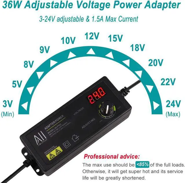 Alt view image 2 of 7 - Universal 3V - 24V 1.5A 36W Adjustable DC Power Supply Adapter Speed Control Volt Display with Variable 8 Plugs and 1 Polarity Reverse Cable Cord - OEM