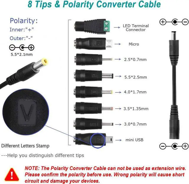 Alt view image 3 of 7 - Universal 3V - 24V 1.5A 36W Adjustable DC Power Supply Adapter Speed Control Volt Display with Variable 8 Plugs and 1 Polarity Reverse Cable Cord - OEM