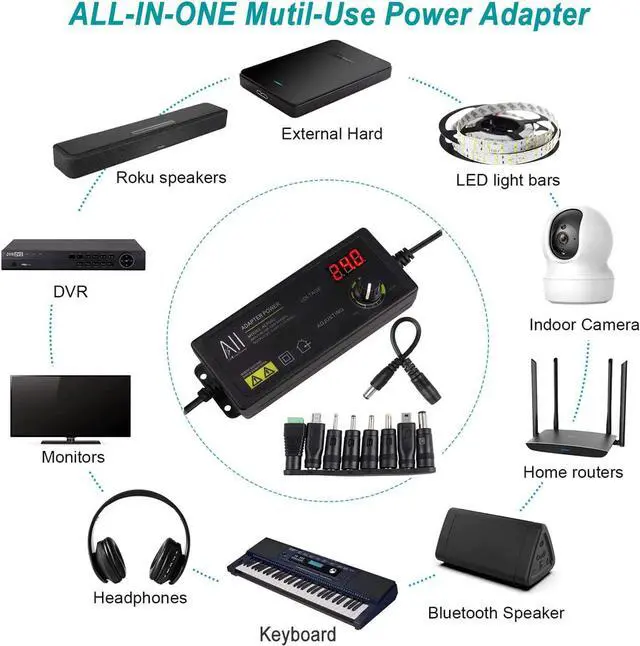 Alt view image 4 of 7 - Universal 3V - 24V 1.5A 36W Adjustable DC Power Supply Adapter Speed Control Volt Display with Variable 8 Plugs and 1 Polarity Reverse Cable Cord - OEM
