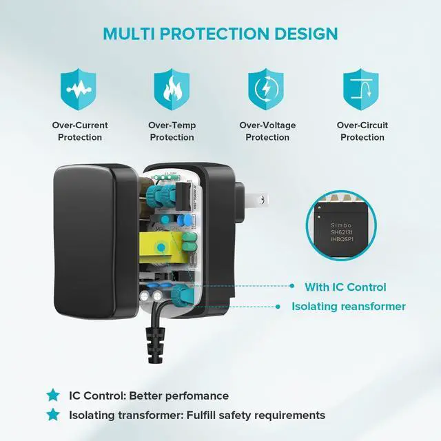 Alt view image 2 of 7 - Universal AC/DC Adapter 12W Switching Power Cord 3V 4.5V 5V 6V 7.5V 9V 12V Charger Adapter with 9 Tips for Household Electronics Routers Speakers CCTV Cameras Smart Phone USB