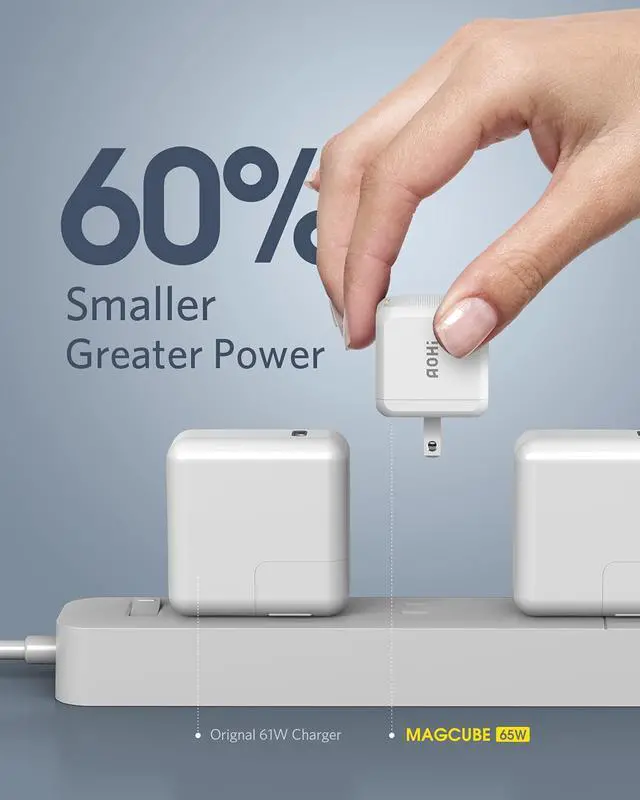 Alt view image 4 of 7 - AOHI 65W PD USB C Charger, GaN+ Magcube Mini Fast Wall Charger Power Adapter for iPhone 14/Plus/Pro/Pro Max/iPhone 13 Pro Max/12 Serise, Notebook MacBook Pro/Air, Galaxy S22/S21, White - OEM