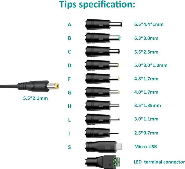 Alt view image 5 of 7 - Basicvolt Universal Power Supply 5V 6V 7.5V 9V 12V 13.5V 15V 3A 2.5A AC DC Power Adapter 45W Wall Charger with 5V 2A USB Plug for Electronics 2.5A 2500mA 3000mA 3Amp Max with 12pcs Adaptor Tips - OEM