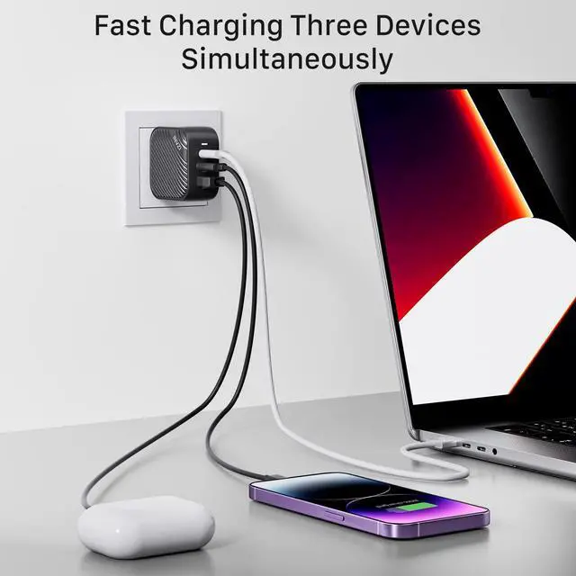 Alt view image 2 of 7 - 65W GaN USB C Charger 3-Port, PPS PD Fast Charger Multiport USB C Wall Charger Power Adapter for MacBook Pro Air, iPad Pro Air, iPhone 14 13 12 11 Pro Max, Galaxy S22 S21 S20 Note 20, Pixel - OEM
