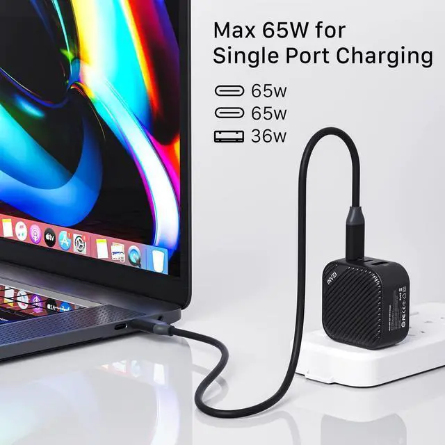 Alt view image 4 of 7 - 65W GaN USB C Charger 3-Port, PPS PD Fast Charger Multiport USB C Wall Charger Power Adapter for MacBook Pro Air, iPad Pro Air, iPhone 14 13 12 11 Pro Max, Galaxy S22 S21 S20 Note 20, Pixel - OEM