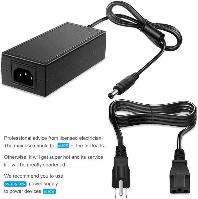 Alt view image 7 of 7 - 5V Power Supply 5 Volt 10A 50W AC 100V ~ 240V to DC Power Adapter Converter Transformer 5.5x2.5mm Plug for WS2812B WS2811 LED Pixel Strip Light Controller Raspberry Pi Webcam Router USB-HUB - OEM