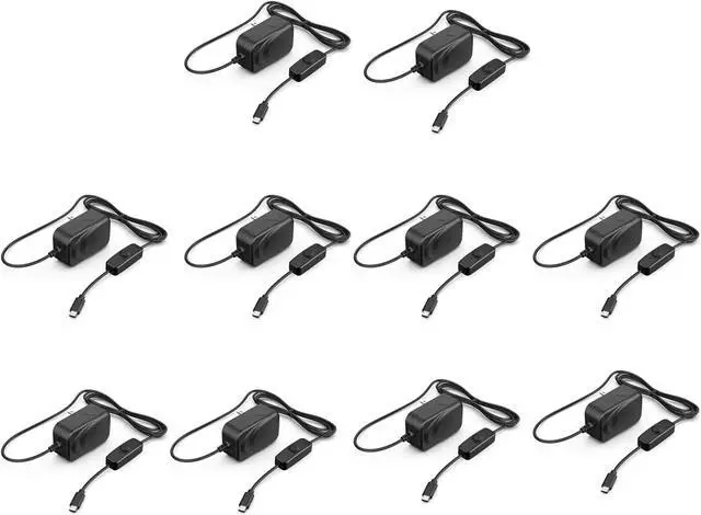Main image of 10 pcs NorthPada Raspberry Pi 3 Model B B+ A+ Plus Power Supply Charger AC Adapter Cord 5V 3A PSU Micro USB 5 Feet with Power On/Off Switch, with a USB C Adapter for Raspberry Pi 4 Model B, Pi 400 - OEM